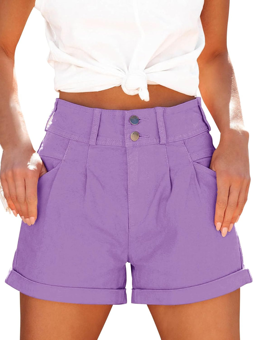 Loose-Fit, Casual, High-Waisted, Multi-Pocket Denim Shorts
