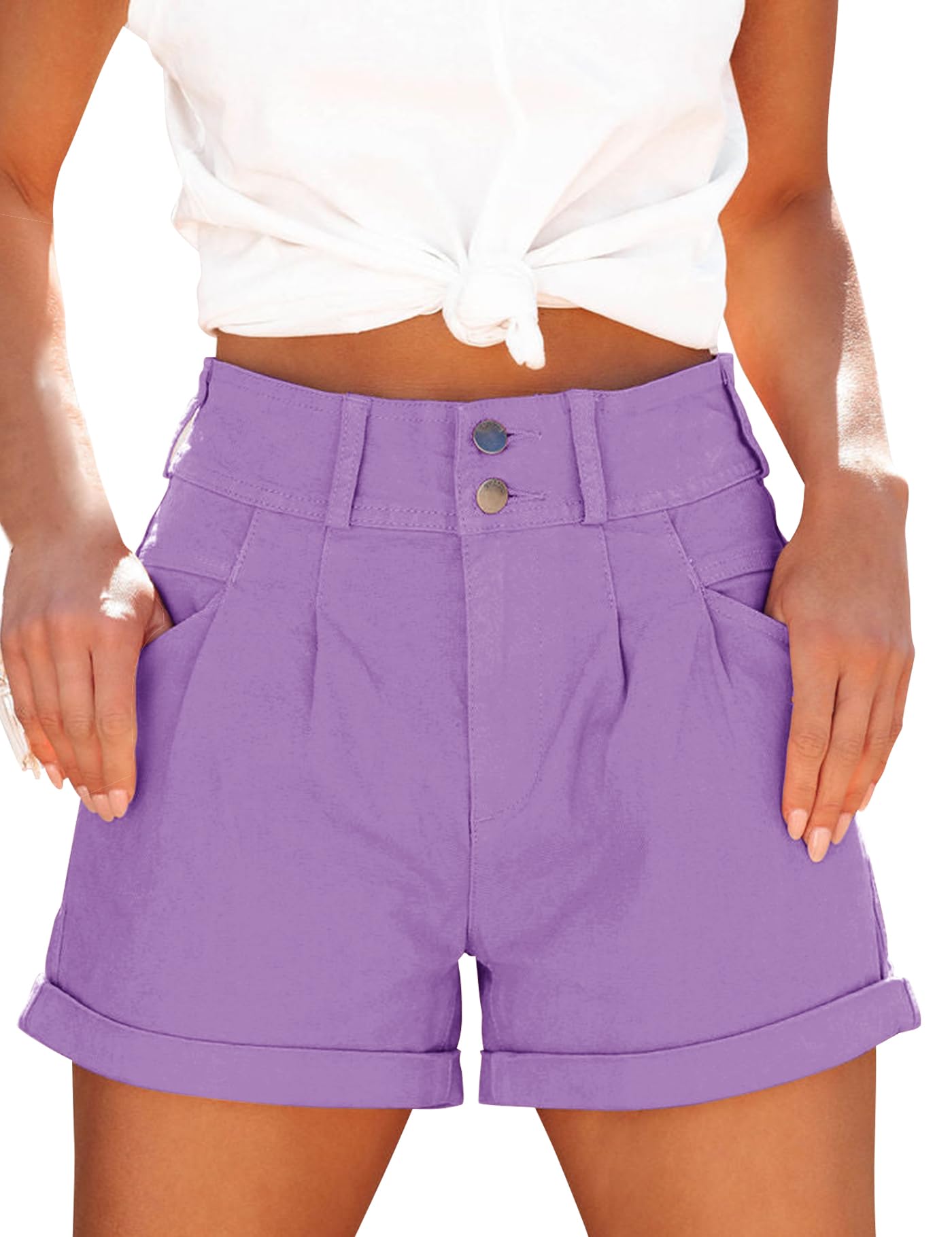 Loose-Fit, Casual, High-Waisted, Multi-Pocket Denim Shorts