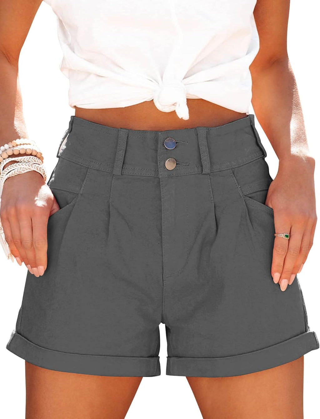 Loose-Fit, Casual, High-Waisted, Multi-Pocket Denim Shorts