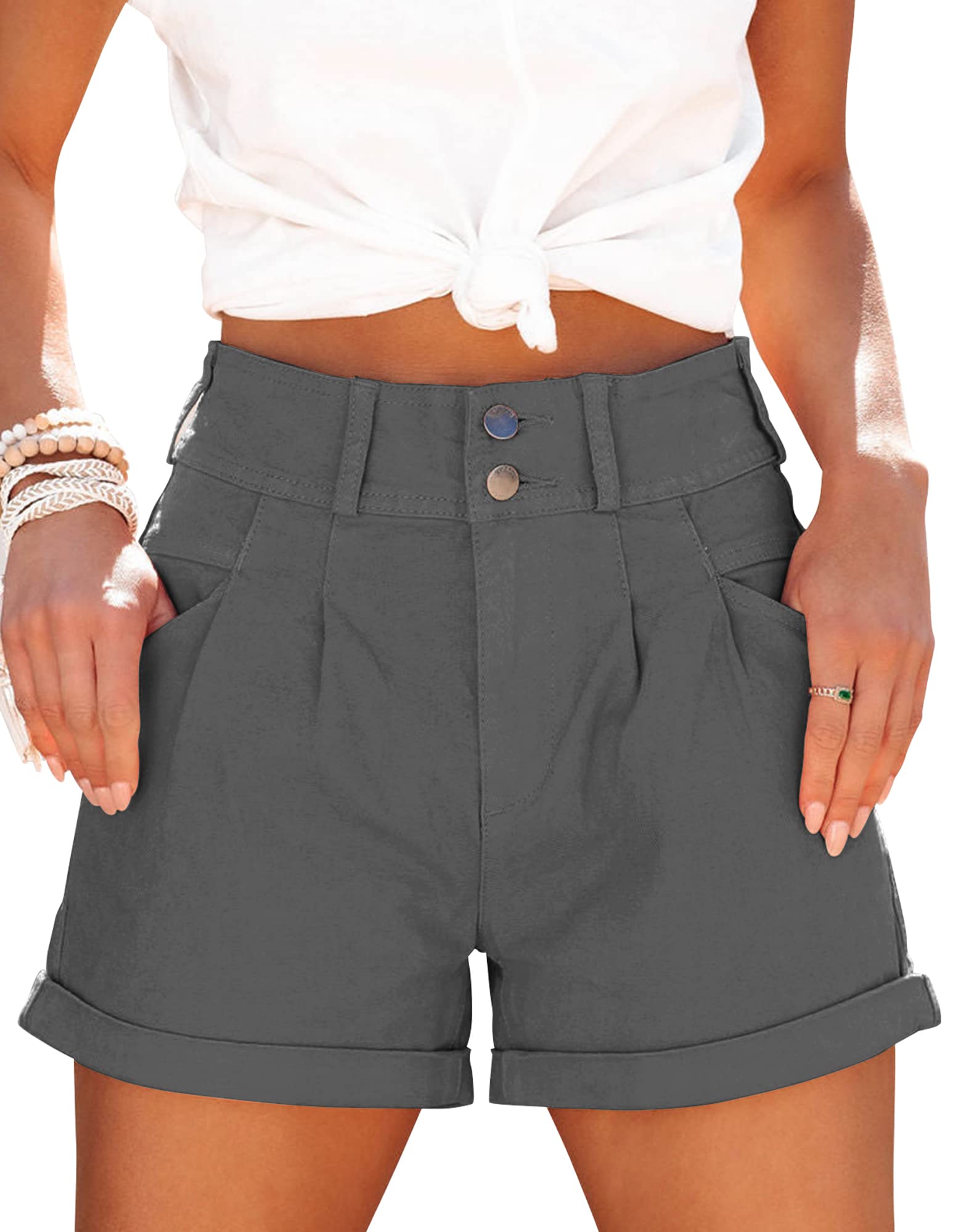 Loose-Fit, Casual, High-Waisted, Multi-Pocket Denim Shorts
