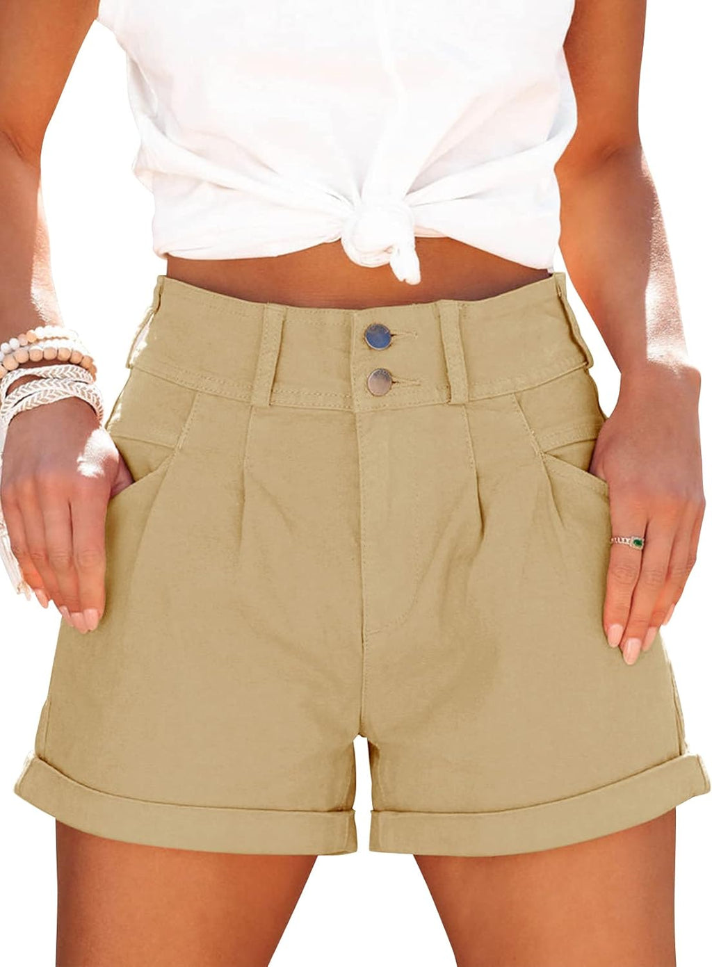 Loose-Fit, Casual, High-Waisted, Multi-Pocket Denim Shorts