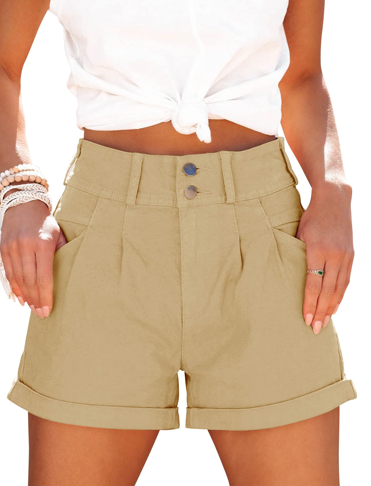 Loose-Fit, Casual, High-Waisted, Multi-Pocket Denim Shorts