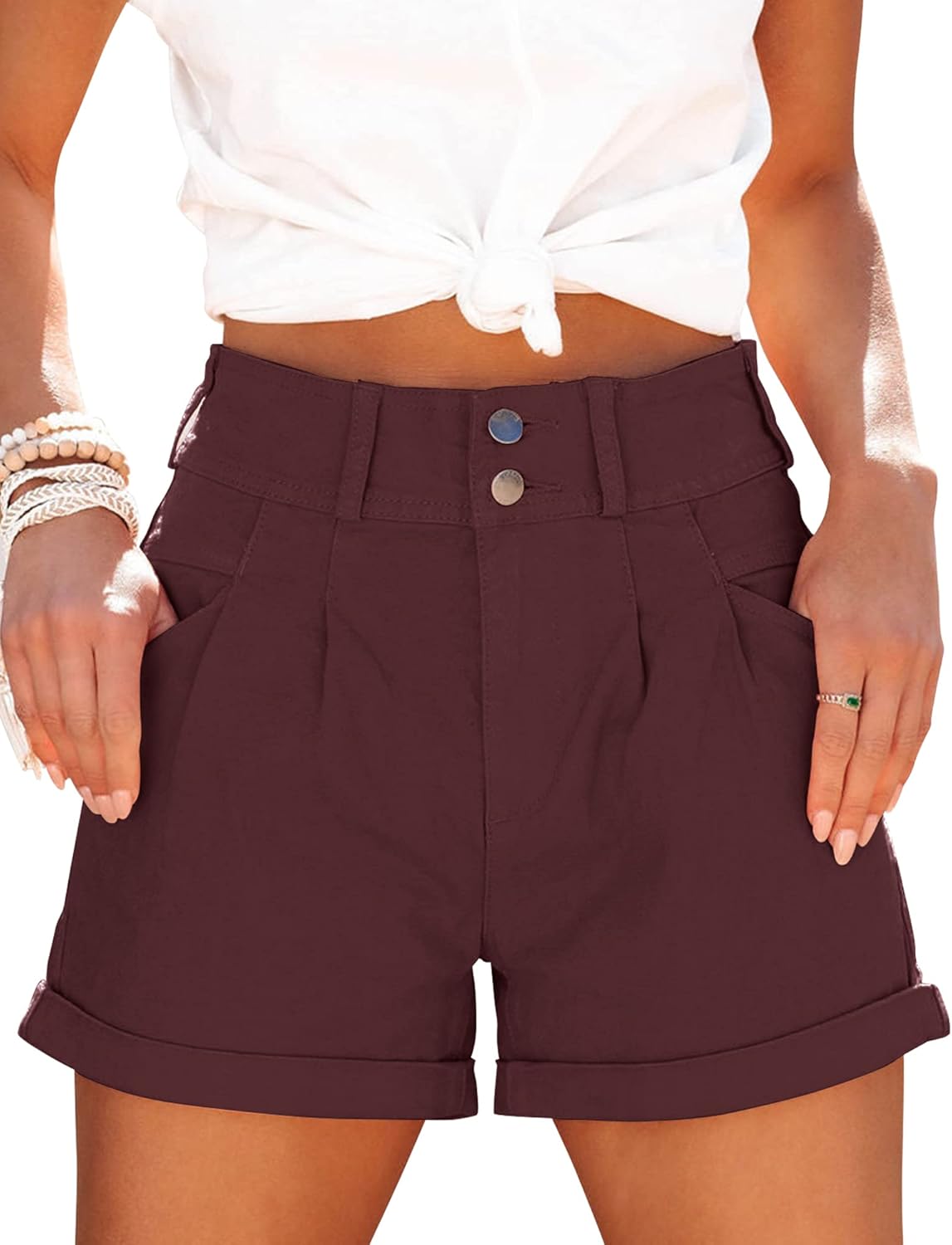 Loose-Fit, Casual, High-Waisted, Multi-Pocket Denim Shorts