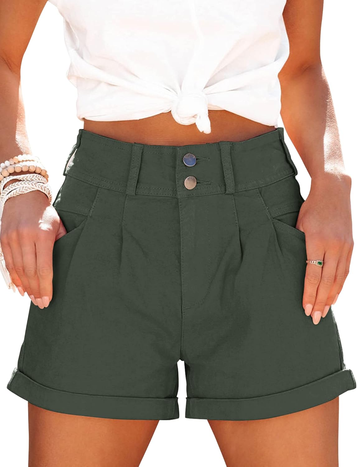Loose-Fit, Casual, High-Waisted, Multi-Pocket Denim Shorts