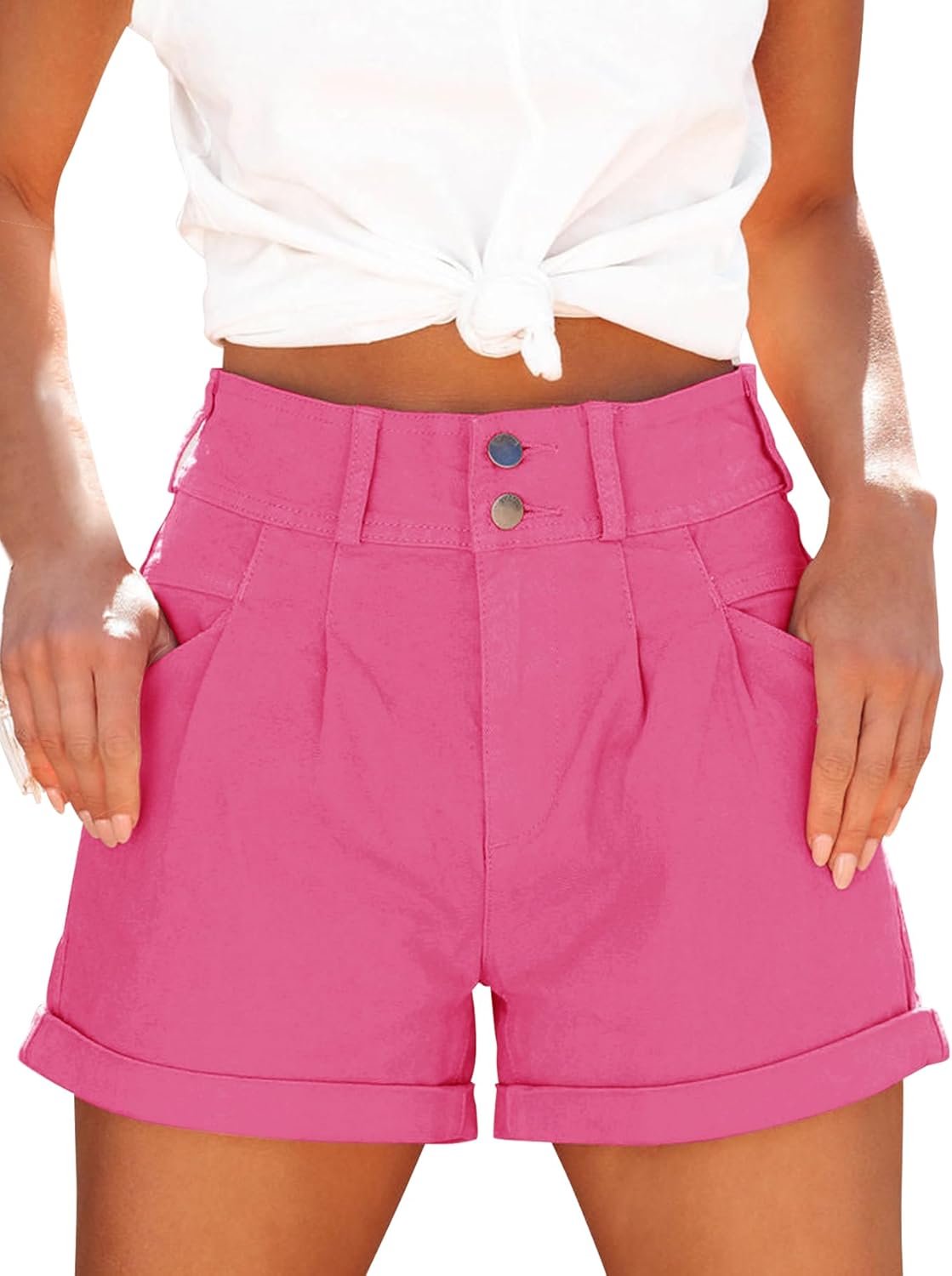 Loose-Fit, Casual, High-Waisted, Multi-Pocket Denim Shorts