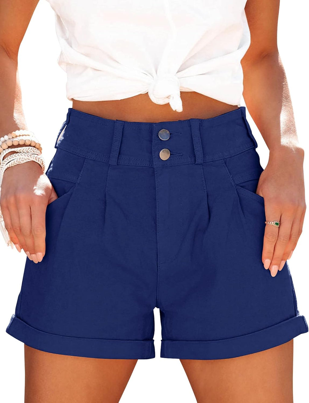 Loose-Fit, Casual, High-Waisted, Multi-Pocket Denim Shorts