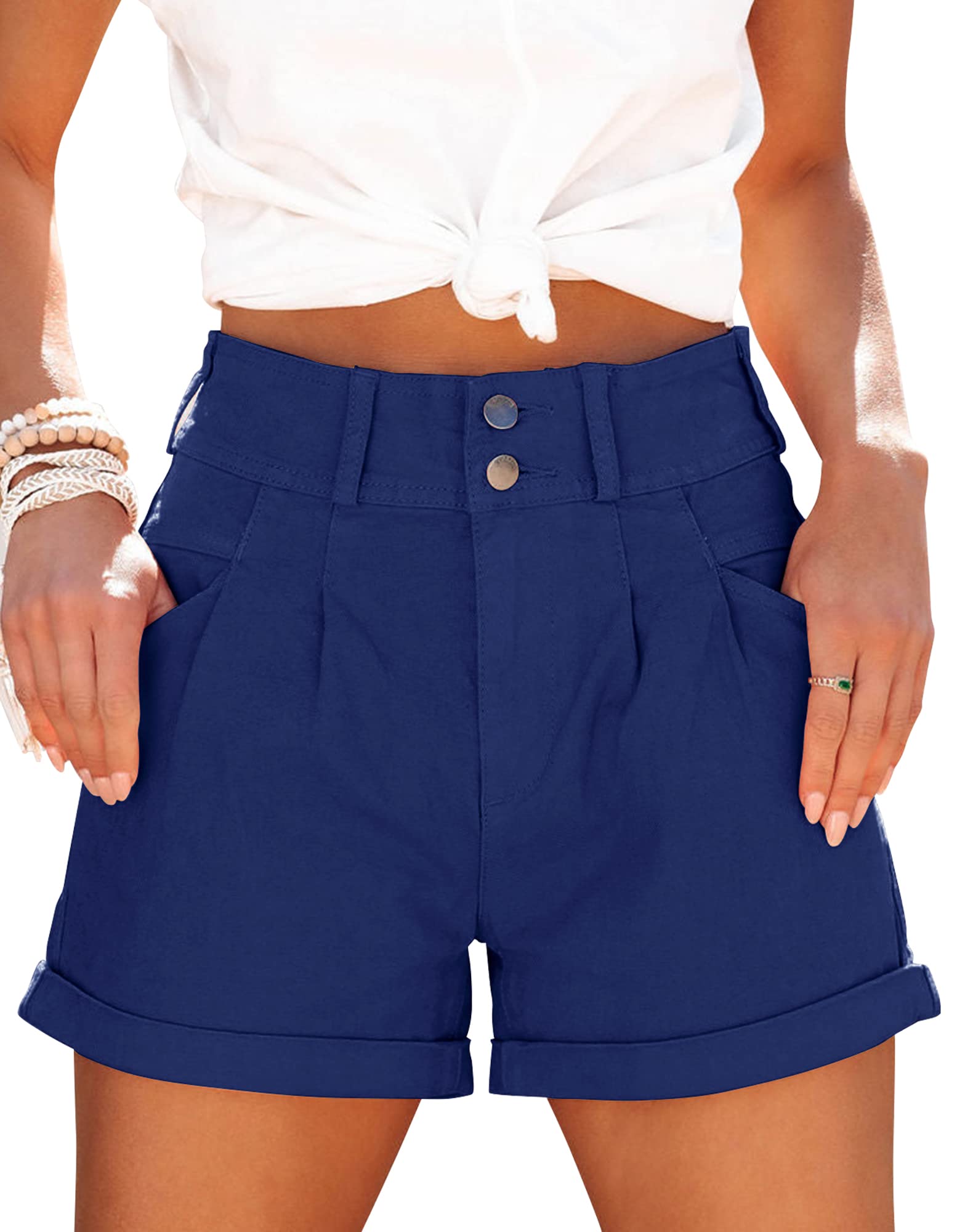 Loose-Fit, Casual, High-Waisted, Multi-Pocket Denim Shorts