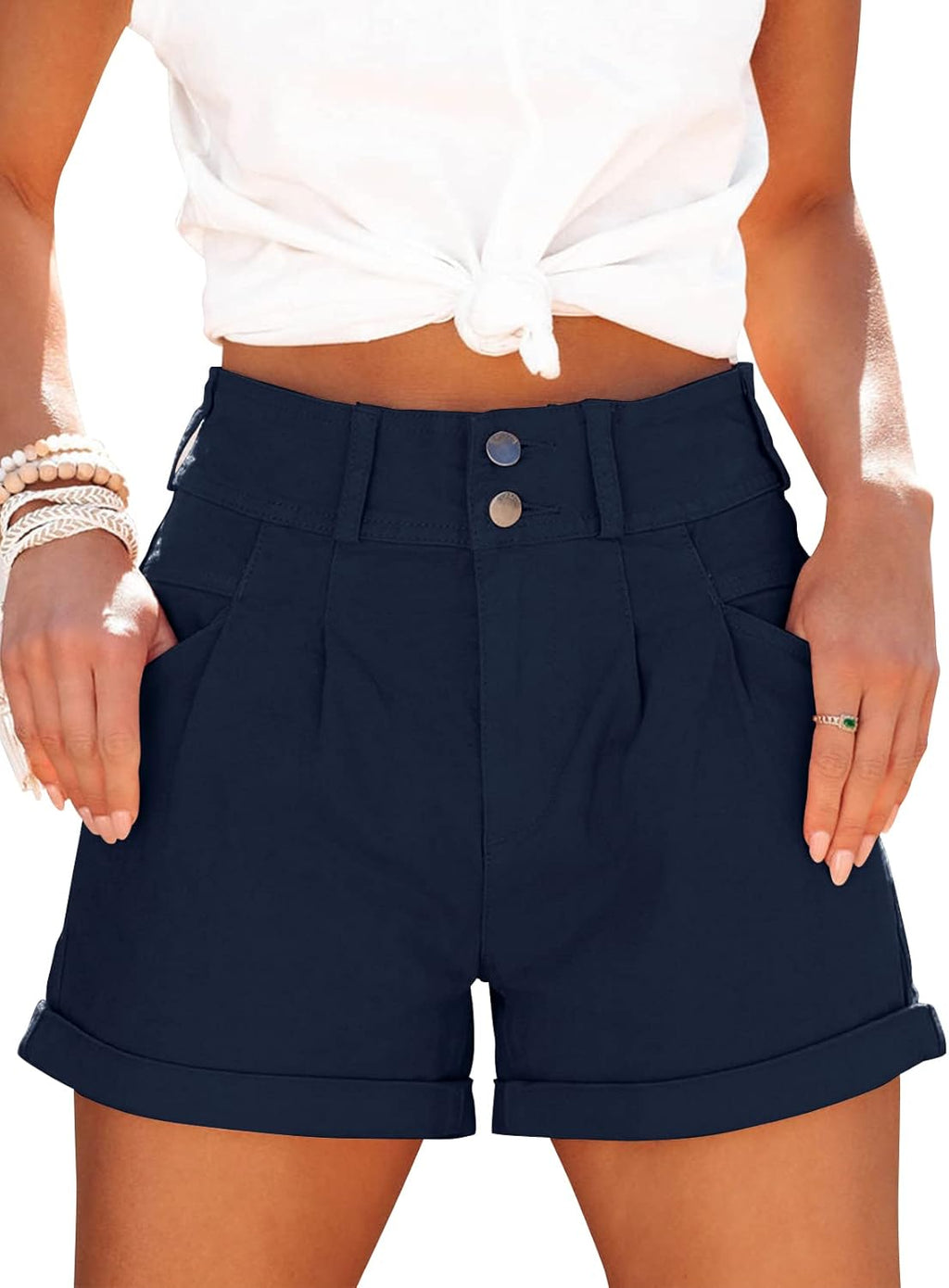 Loose-Fit, Casual, High-Waisted, Multi-Pocket Denim Shorts