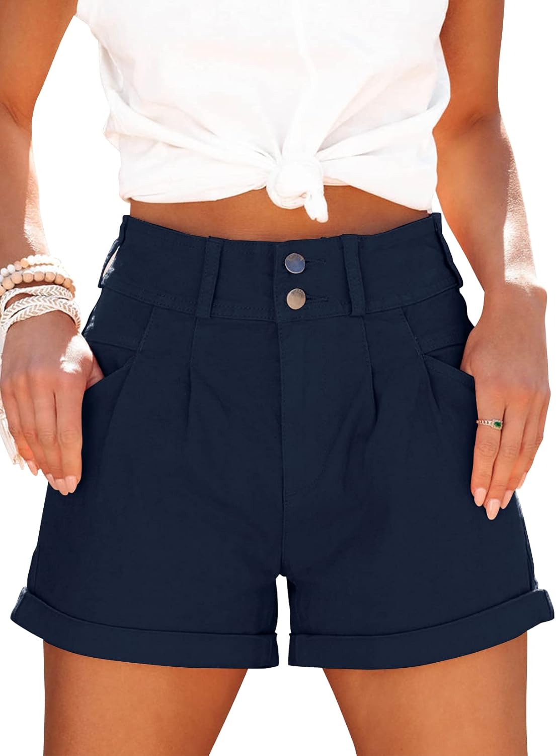 Loose-Fit, Casual, High-Waisted, Multi-Pocket Denim Shorts