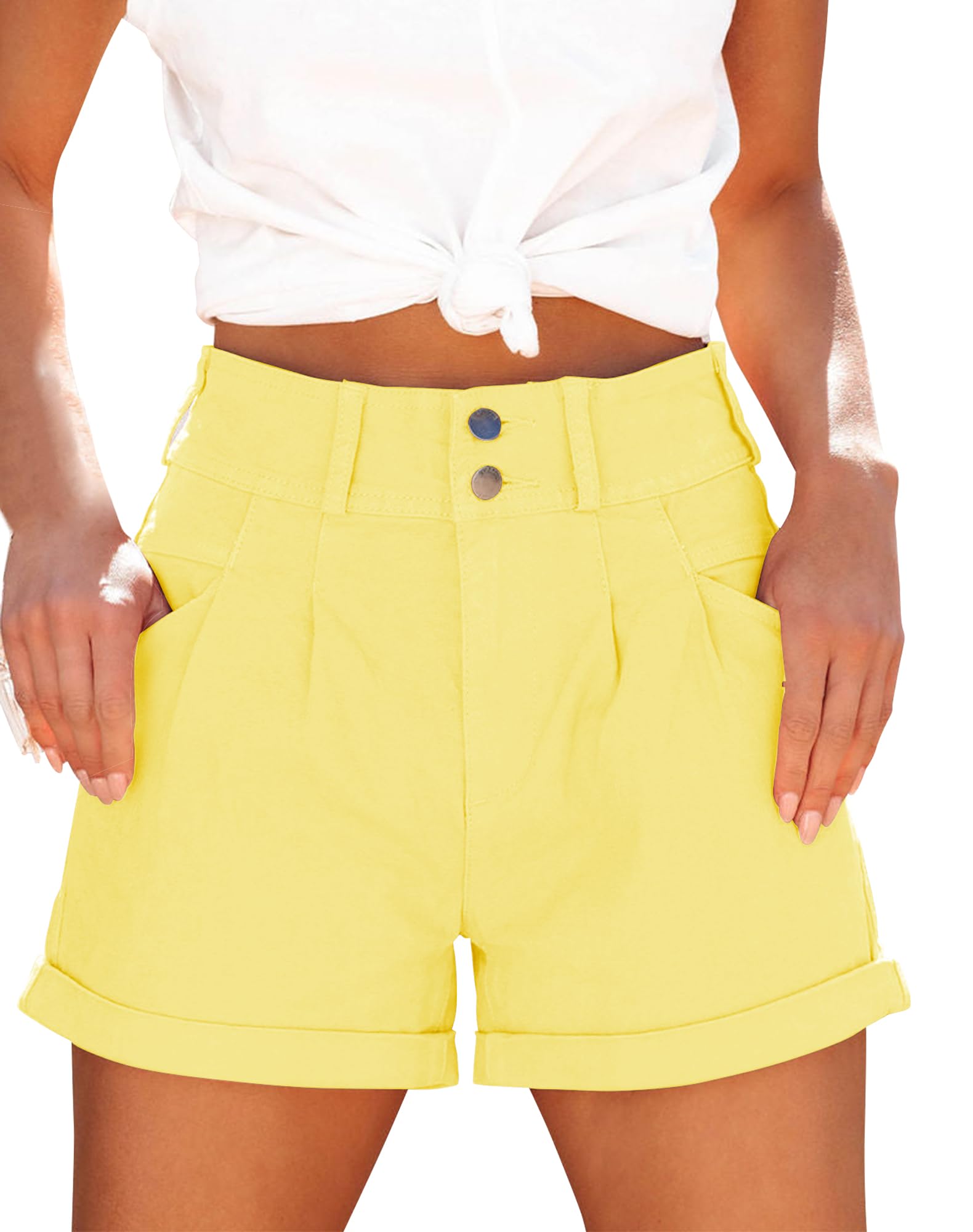 Loose-Fit, Casual, High-Waisted, Multi-Pocket Denim Shorts