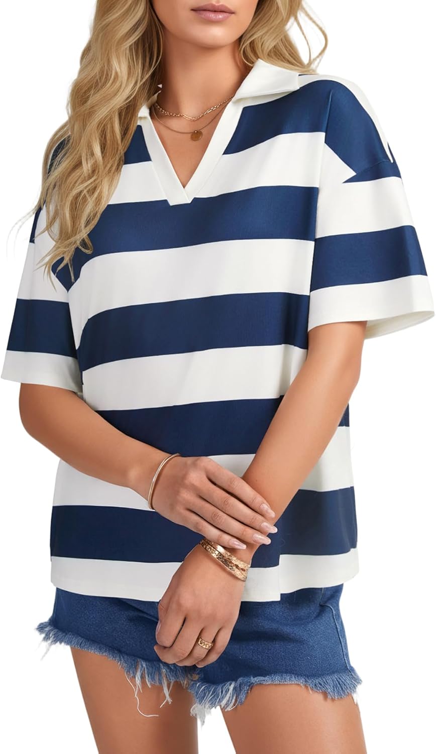 Striped Polo-Collar T-Shirt