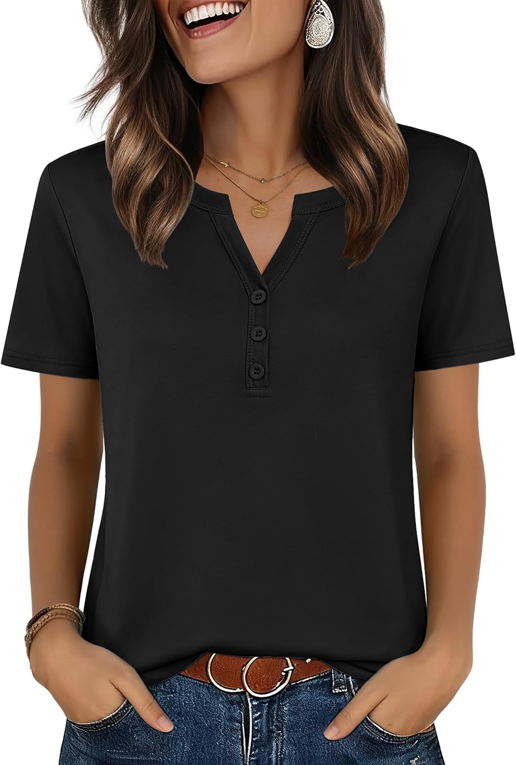Top: V-Neck Short-Sleeve Shirt