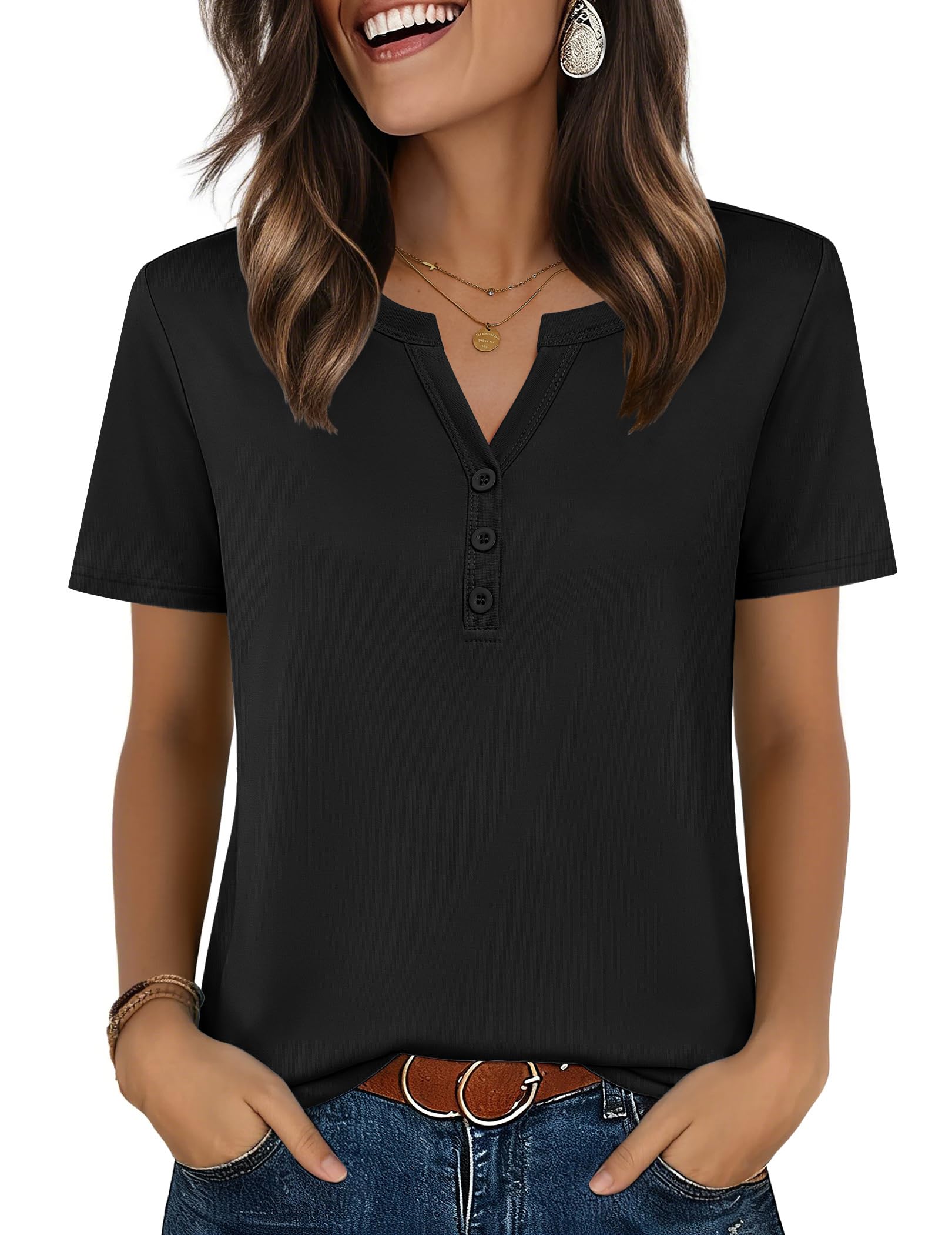 Top: V-Neck Short-Sleeve Shirt