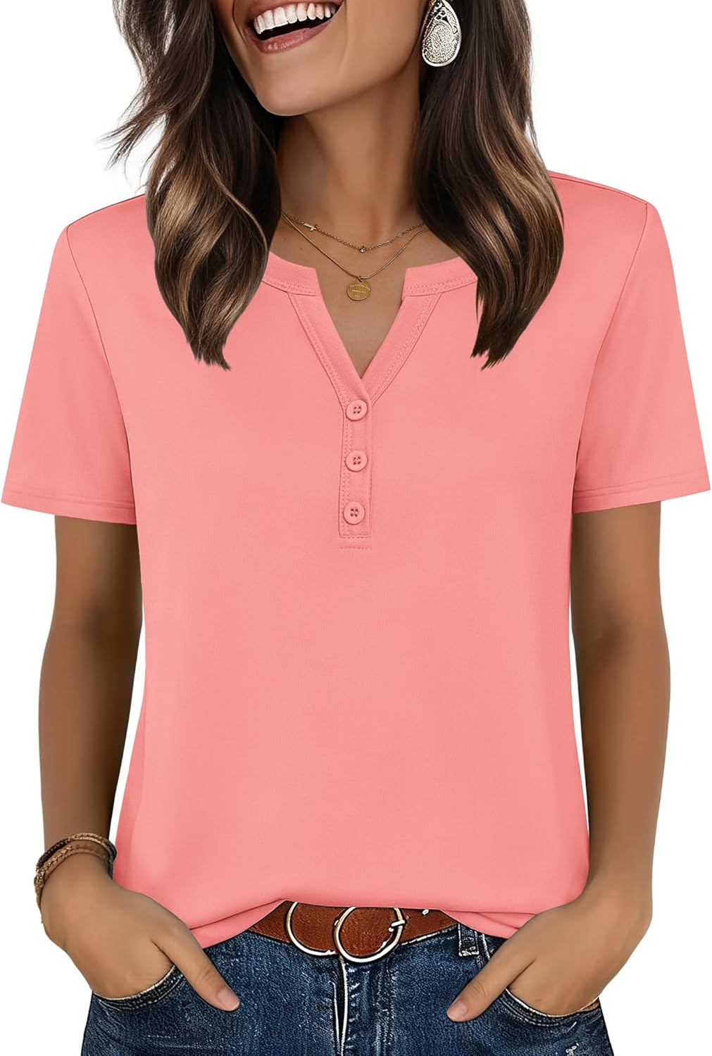Top: V-Neck Short-Sleeve Shirt