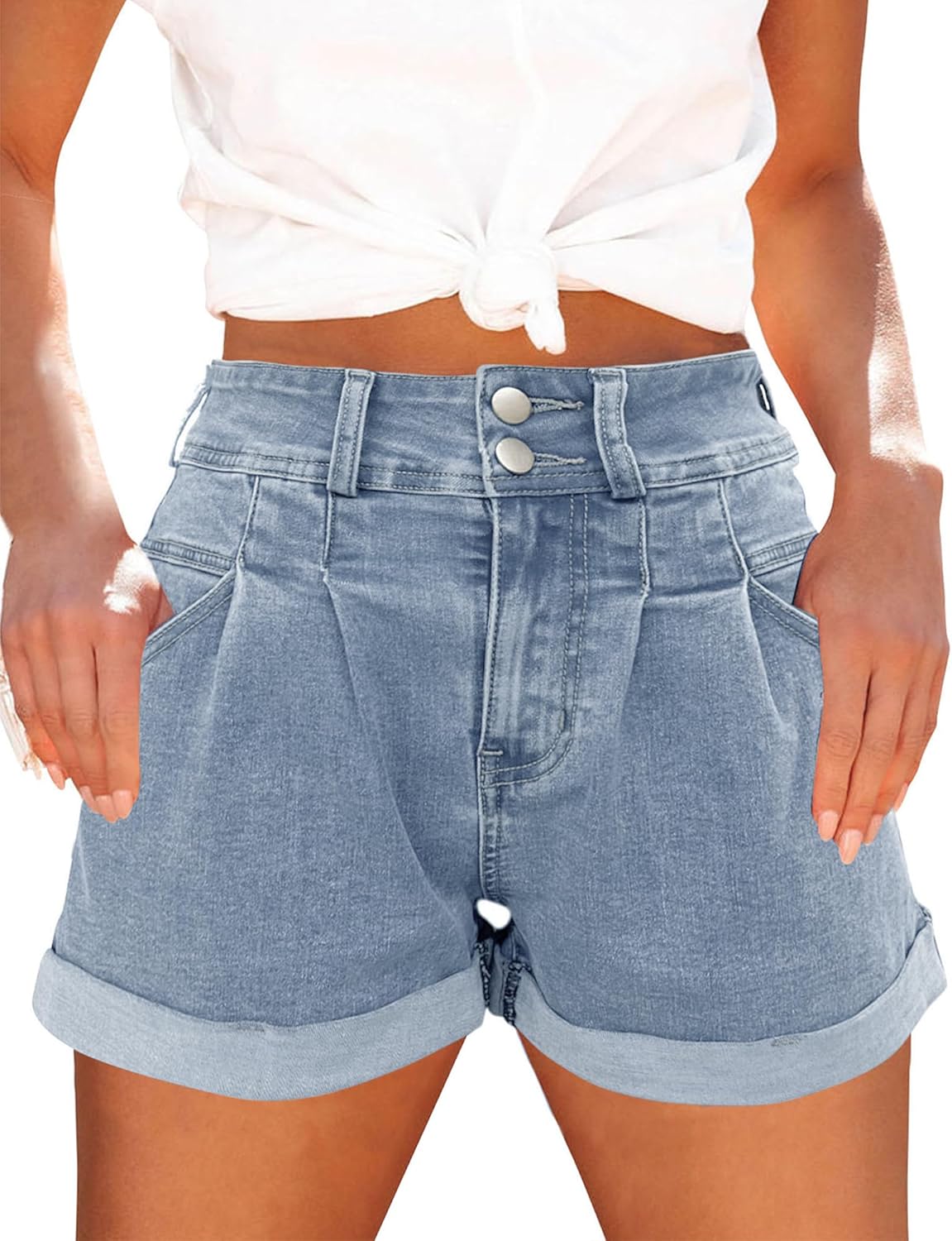 Loose-Fit, Casual, High-Waisted, Multi-Pocket Denim Shorts