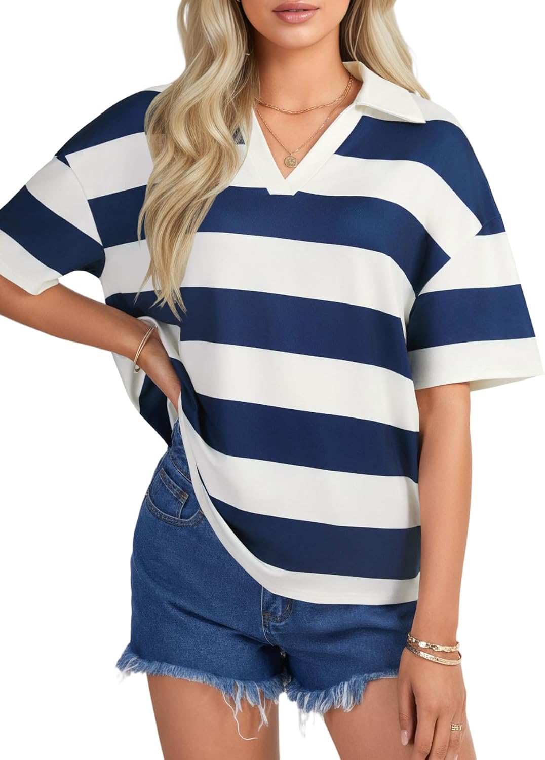 Striped Polo-Collar T-Shirt