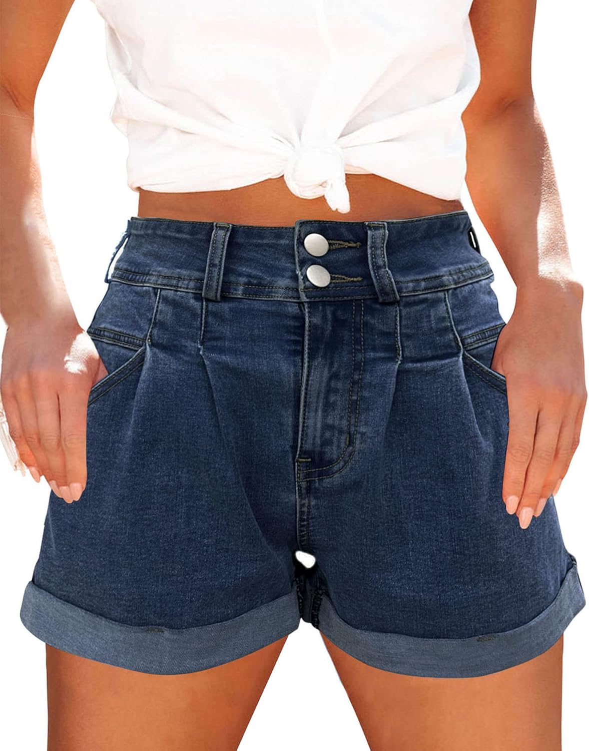 Loose-Fit, Casual, High-Waisted, Multi-Pocket Denim Shorts