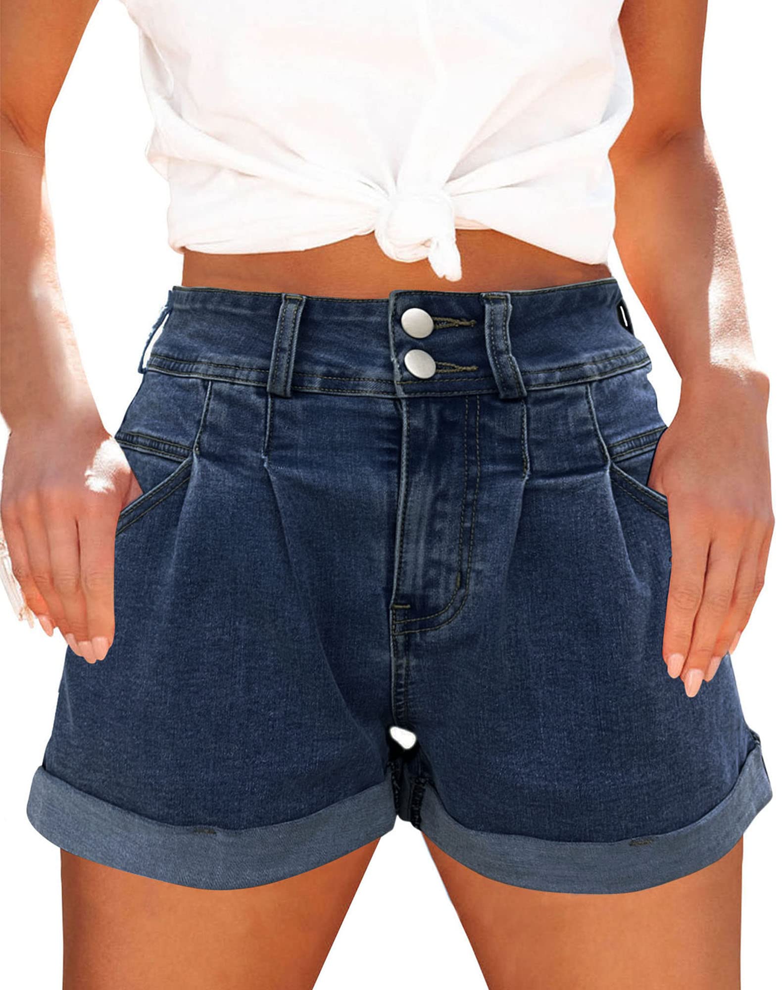 Loose-Fit, Casual, High-Waisted, Multi-Pocket Denim Shorts