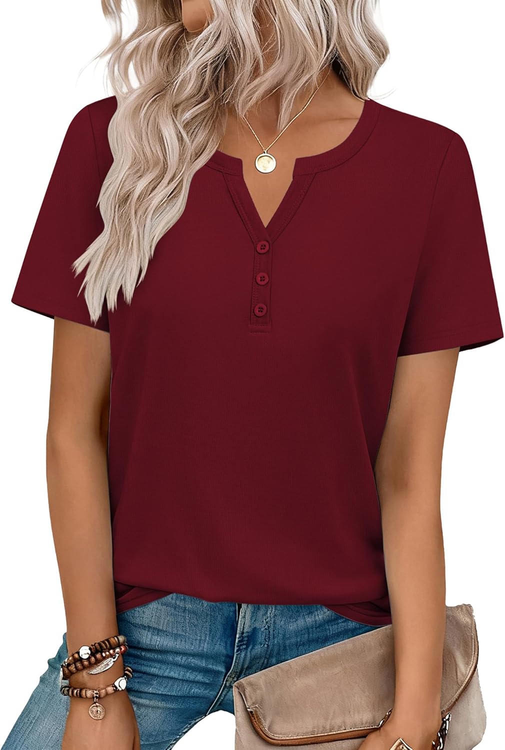 Top: V-Neck Short-Sleeve Shirt