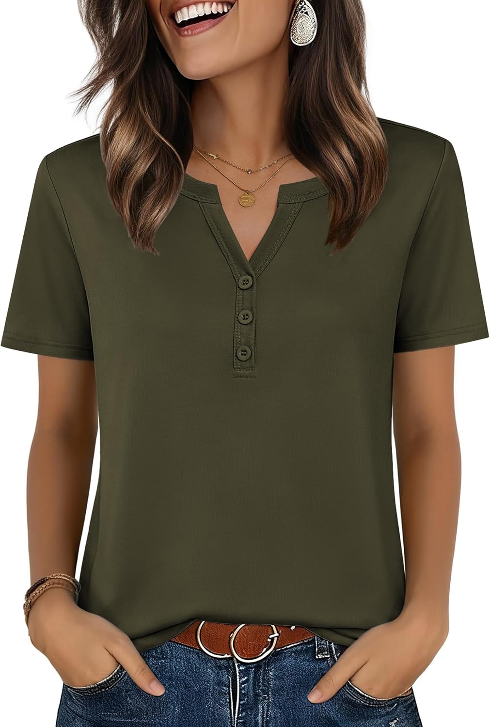 Top: V-Neck Short-Sleeve Shirt