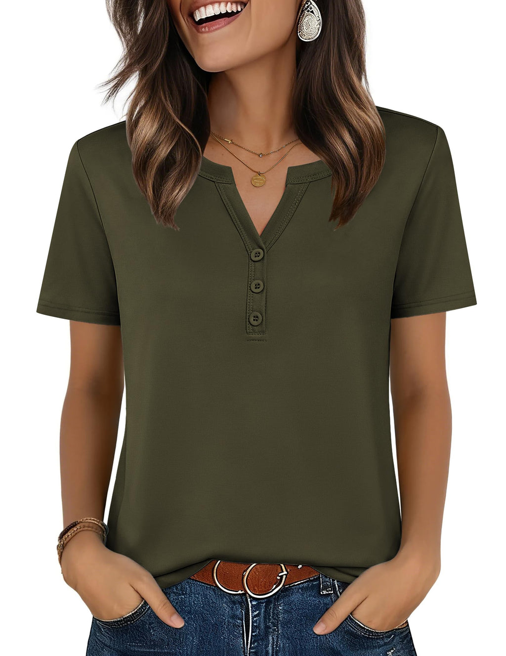 Top: V-Neck Short-Sleeve Shirt