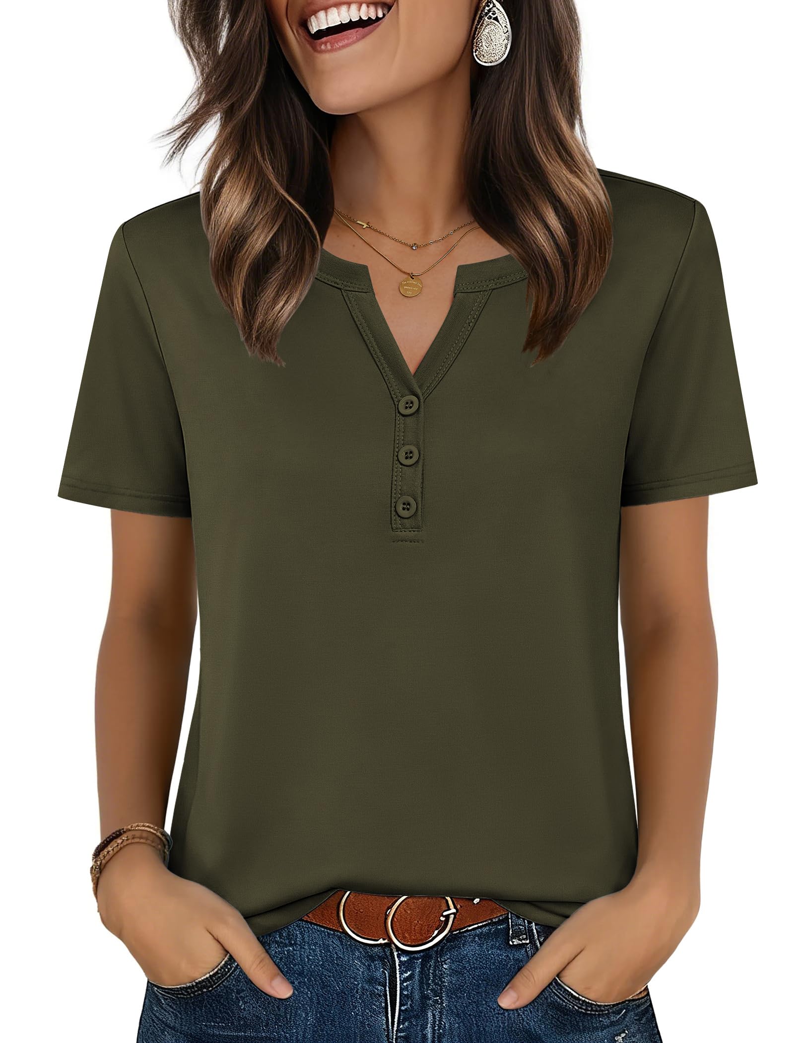 Top: V-Neck Short-Sleeve Shirt