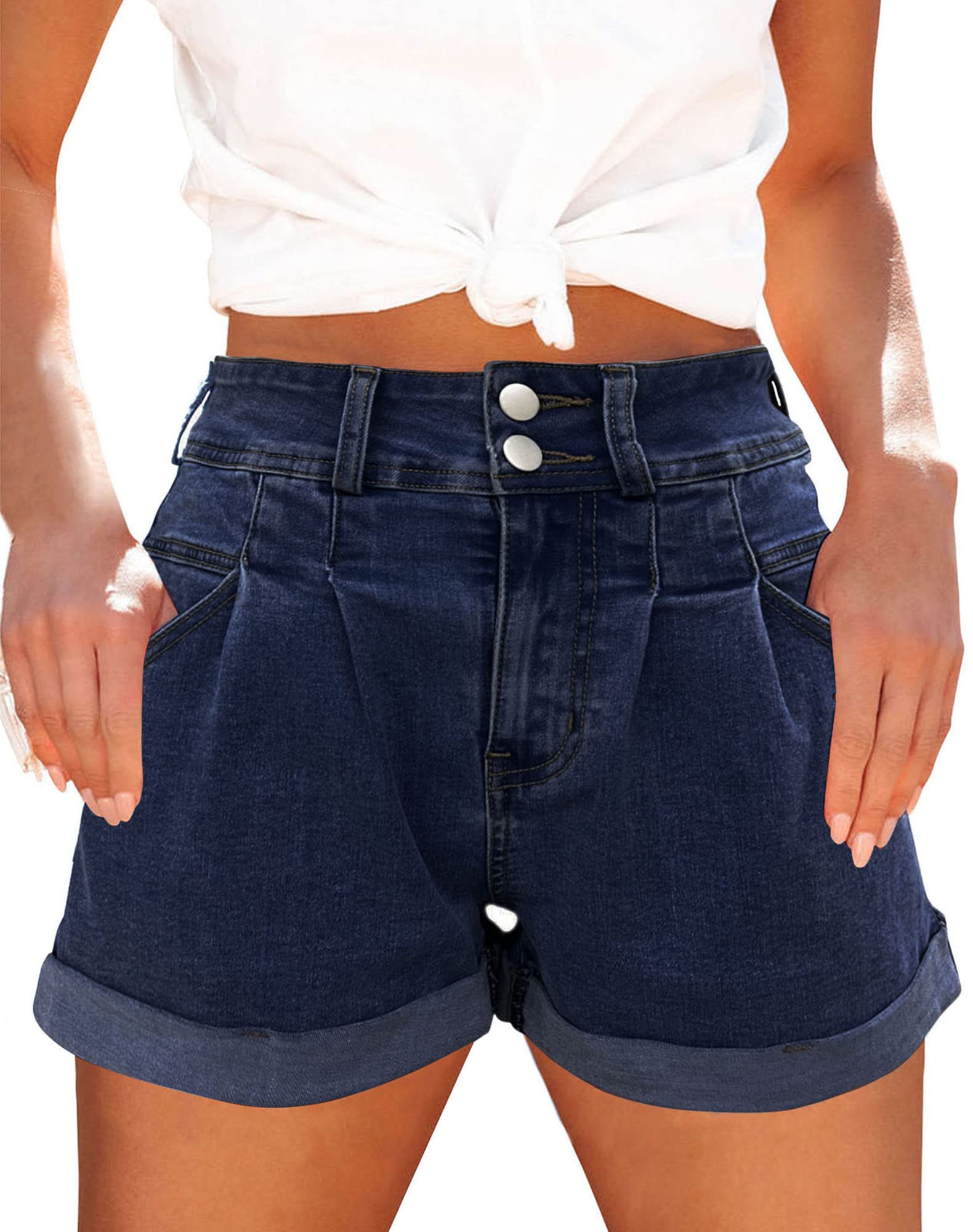 Loose-Fit, Casual, High-Waisted, Multi-Pocket Denim Shorts
