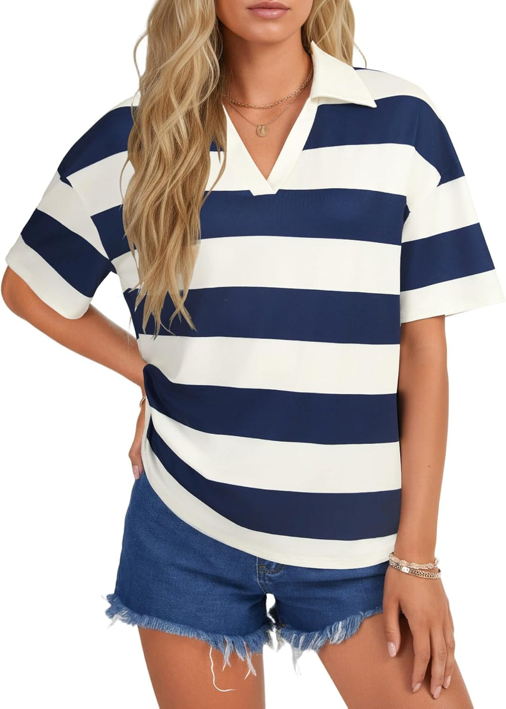 Striped Polo-Collar T-Shirt