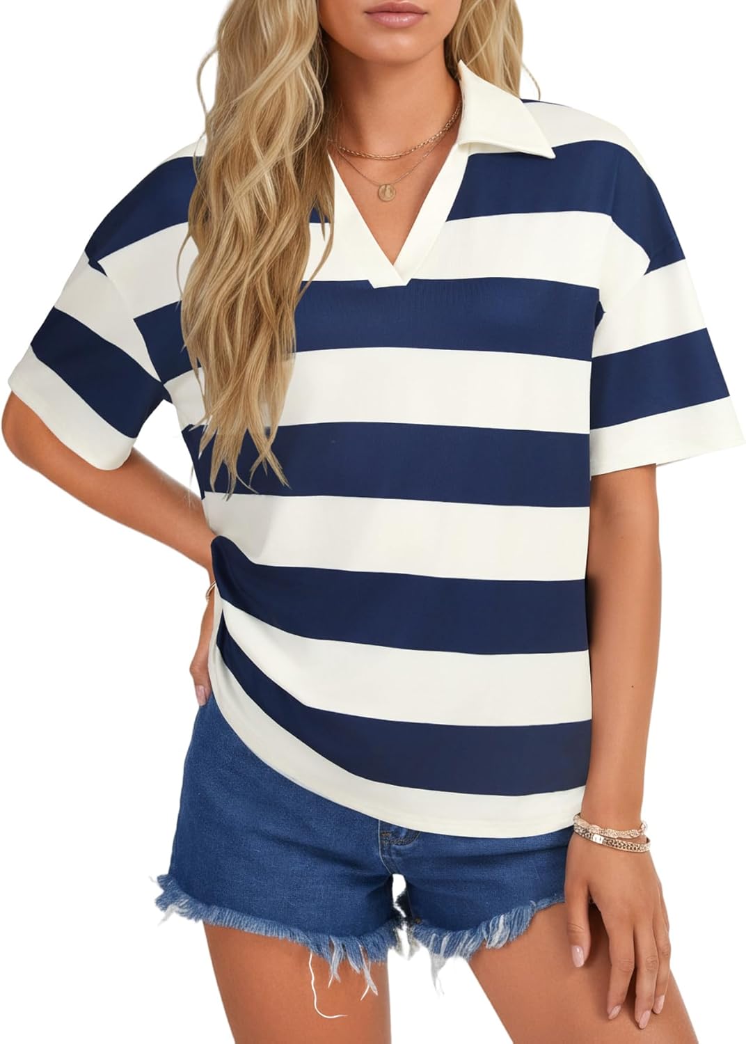 Striped Polo-Collar T-Shirt