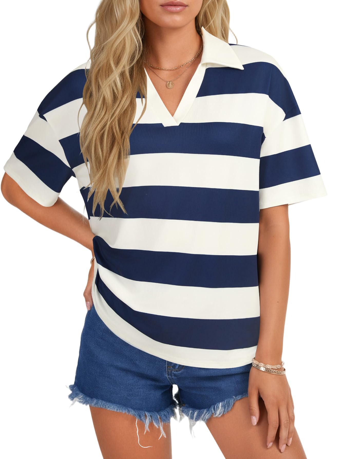 Striped Polo-Collar T-Shirt