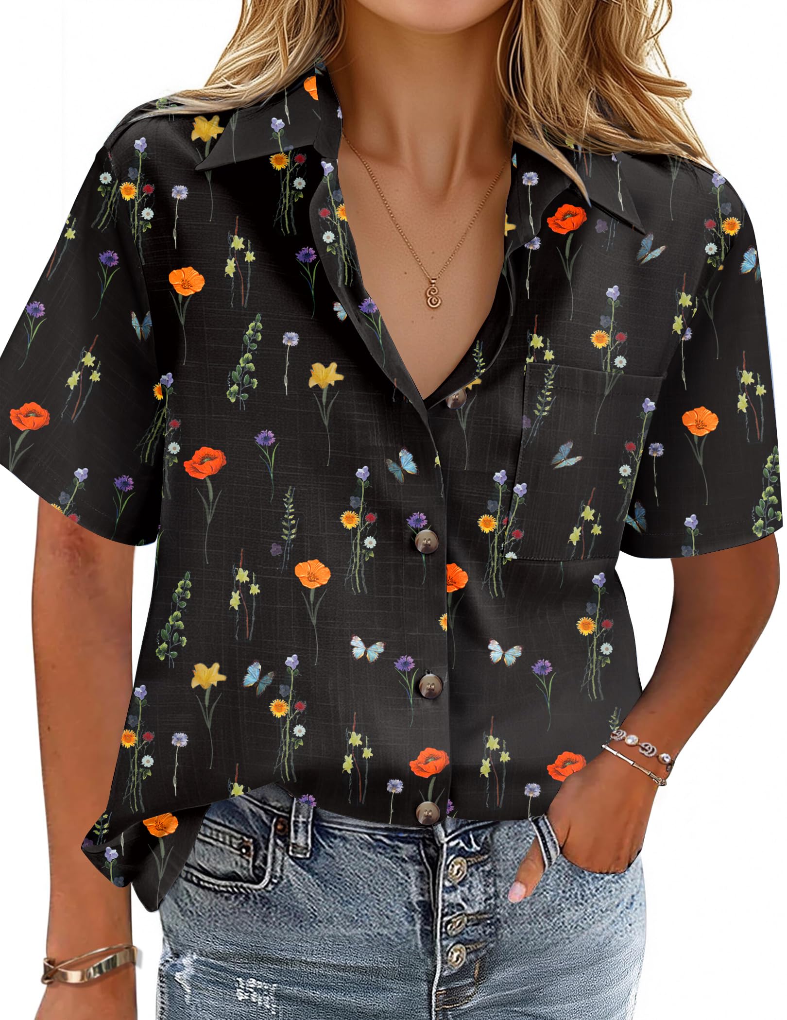 Cotton-Linen Button-Down Shirt — V-Neck Collared Top