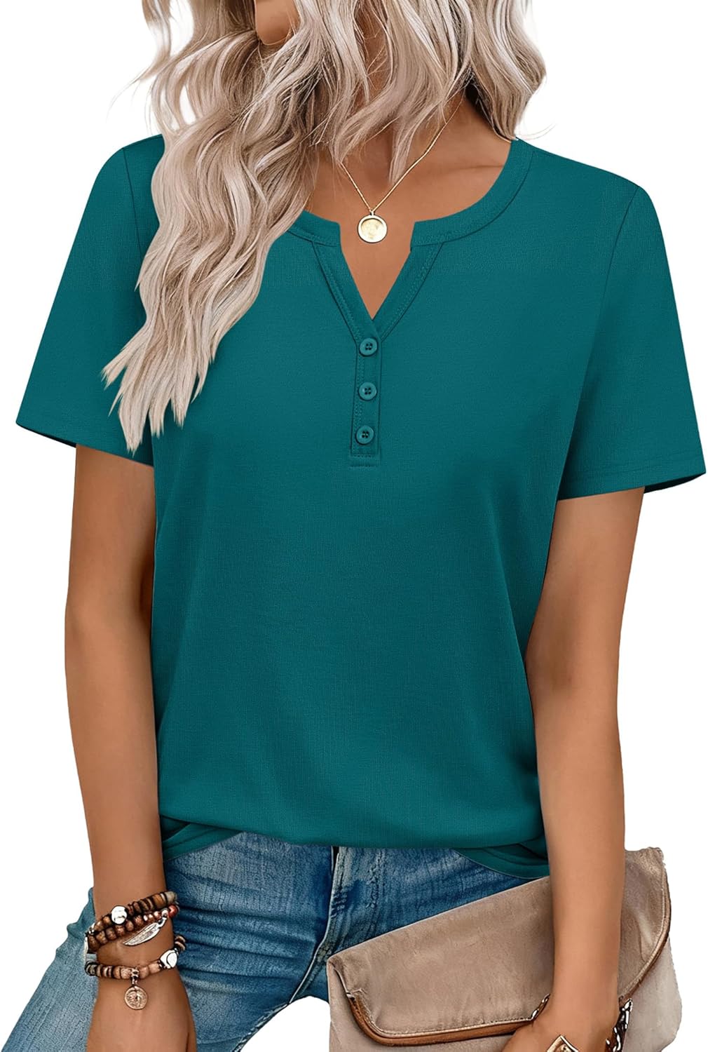 Top: V-Neck Short-Sleeve Shirt