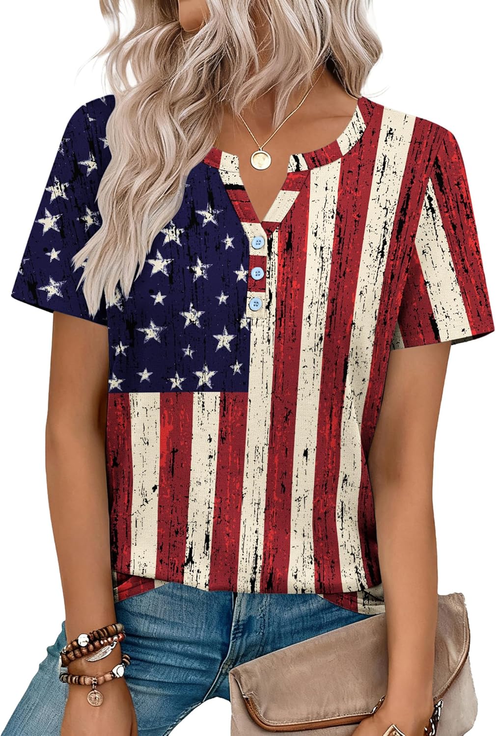 Top: V-Neck Short-Sleeve Shirt