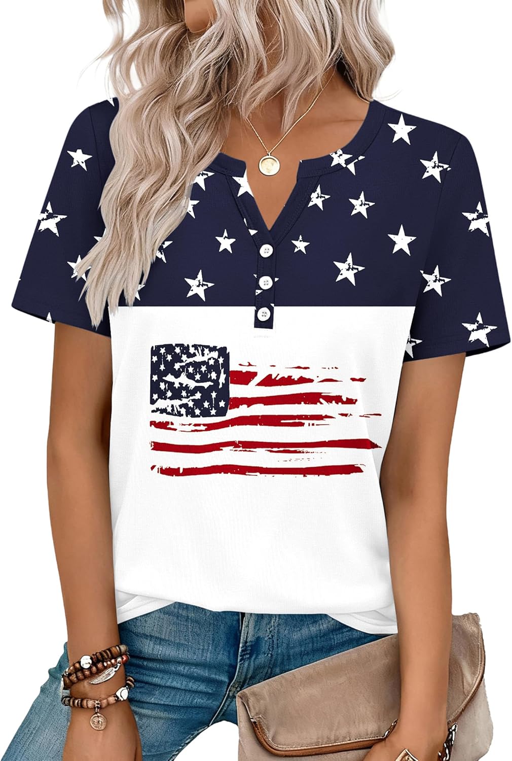 Top: V-Neck Short-Sleeve Shirt