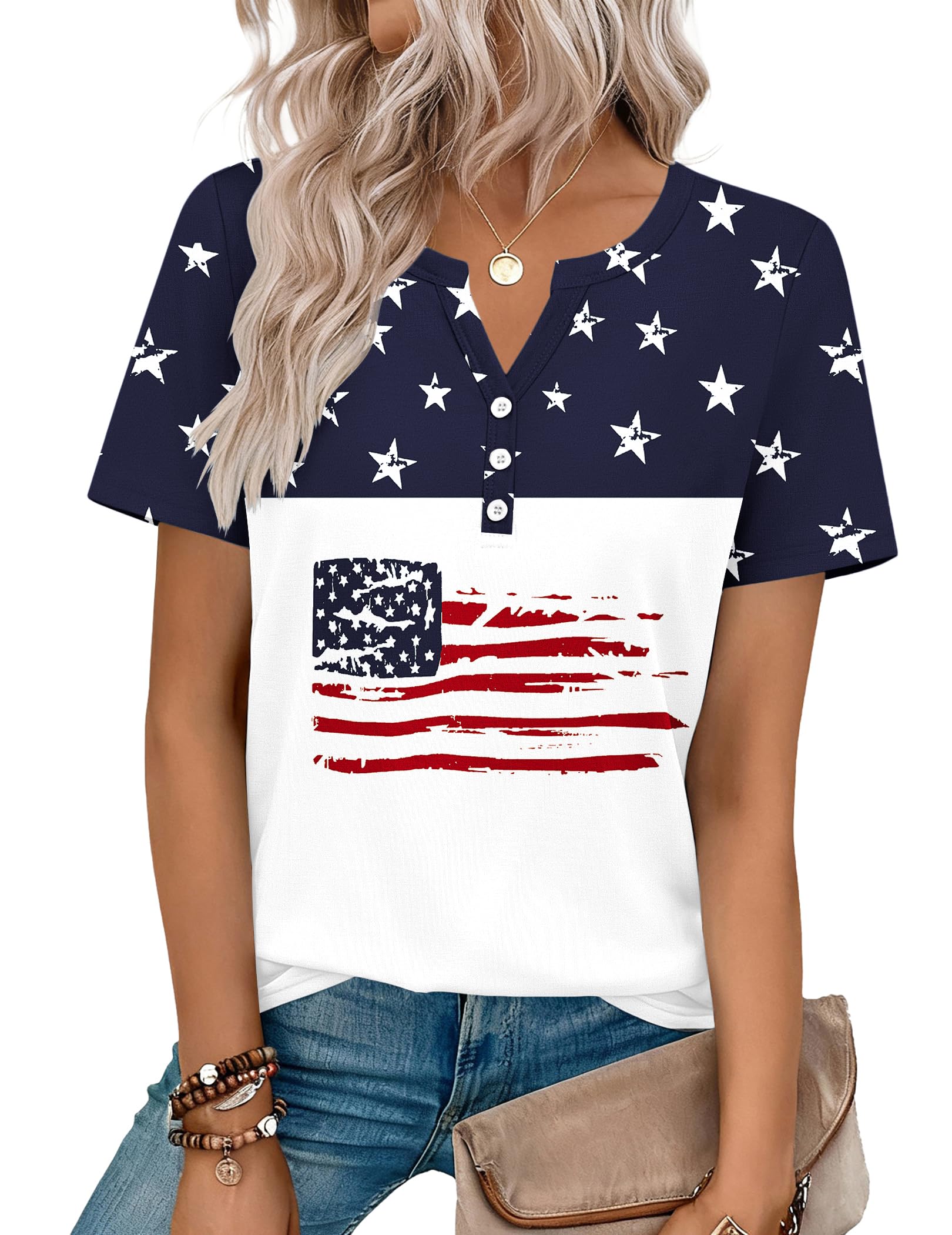 Top: V-Neck Short-Sleeve Shirt