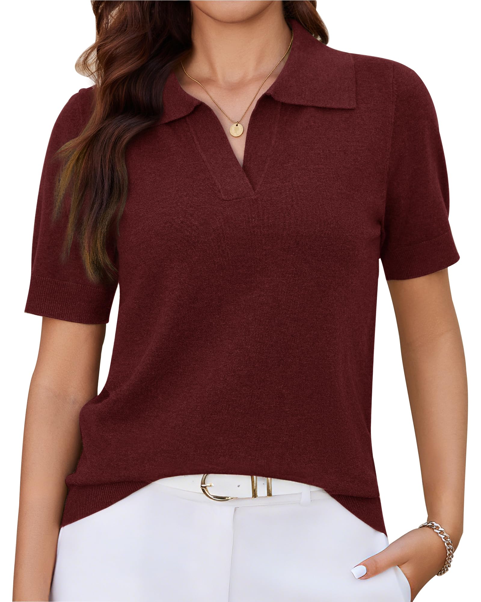 Short-Sleeve Knit Top — V-Neck