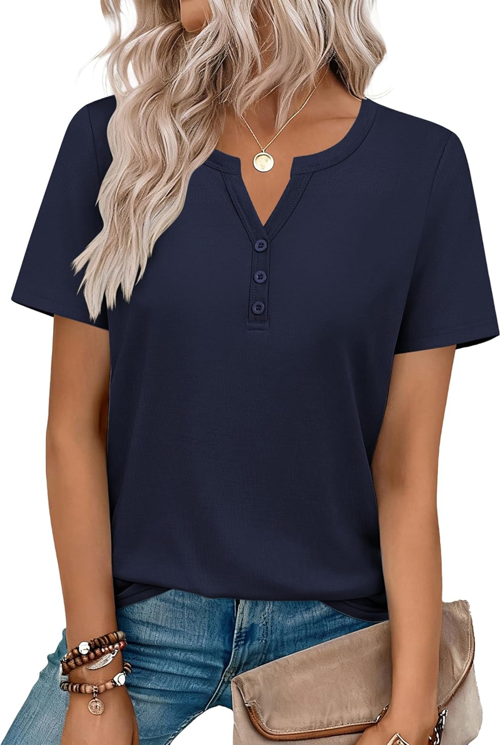 Top: V-Neck Short-Sleeve Shirt