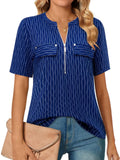 Short-Sleeve V-Neck Top with Zipper