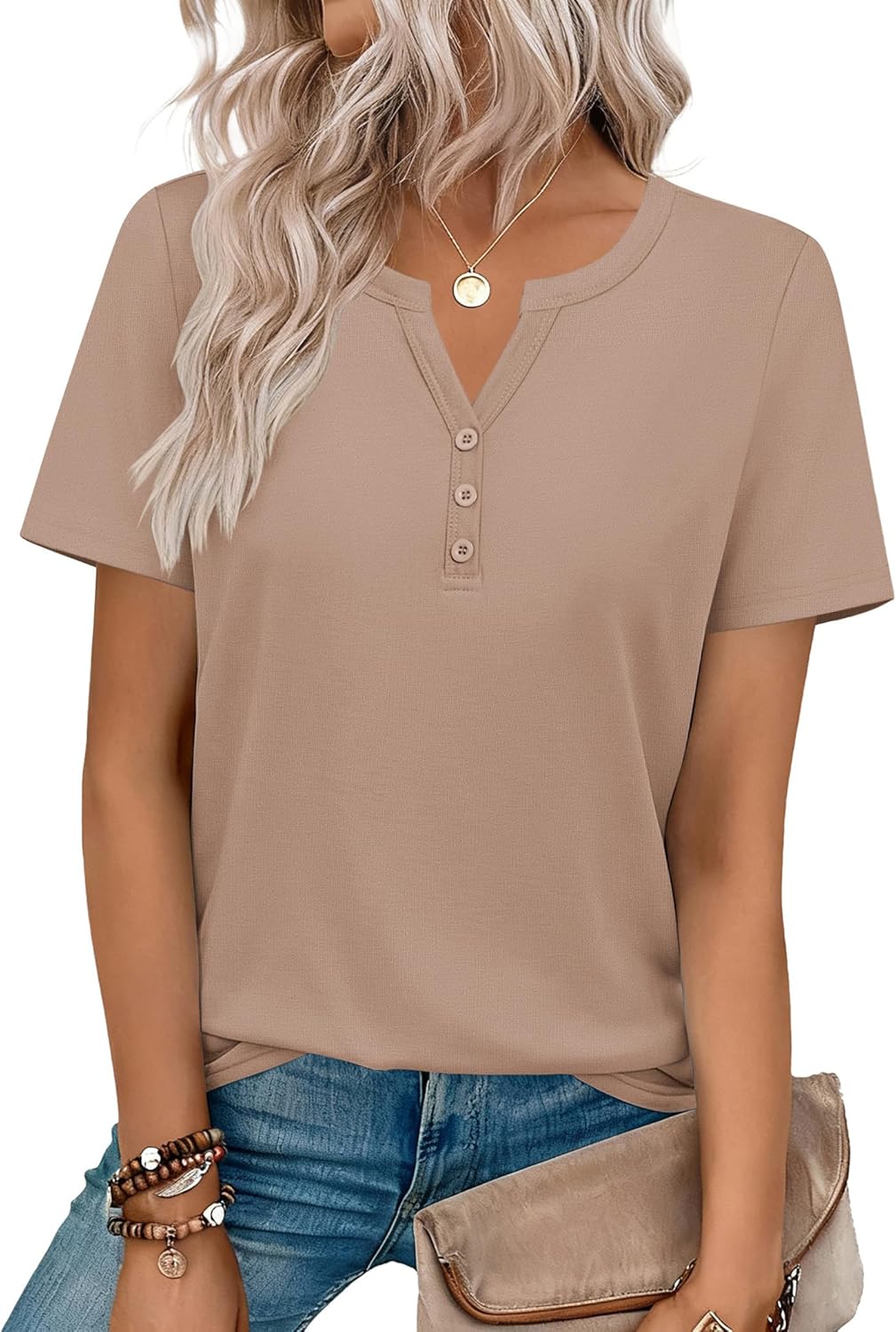 Top: V-Neck Short-Sleeve Shirt