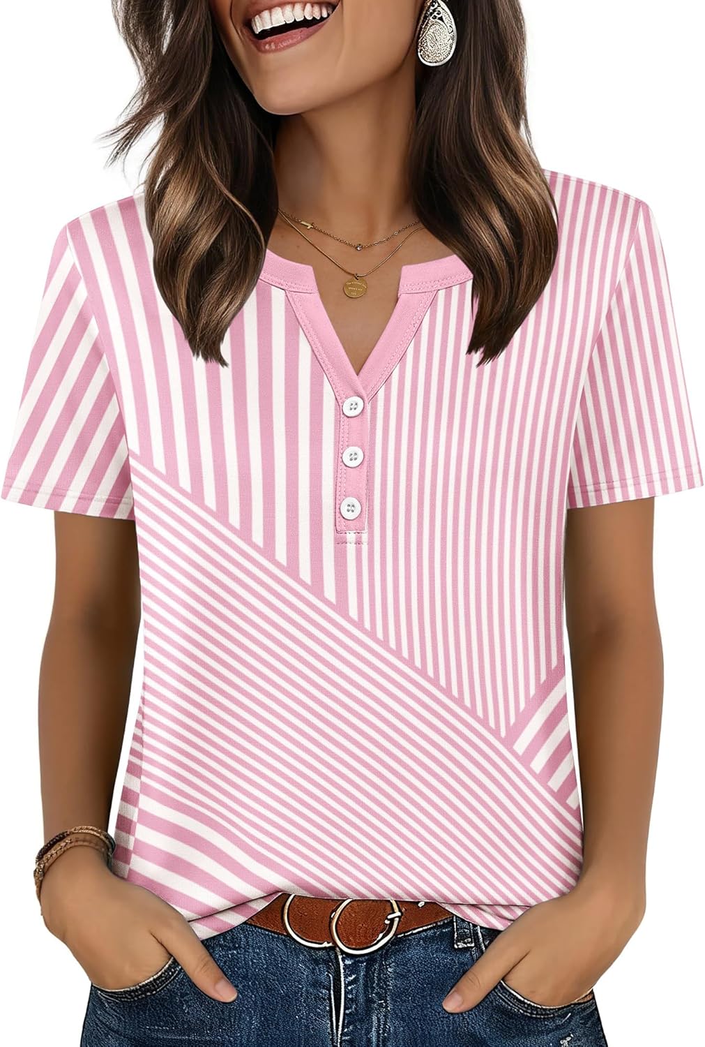 Top: V-Neck Short-Sleeve Shirt