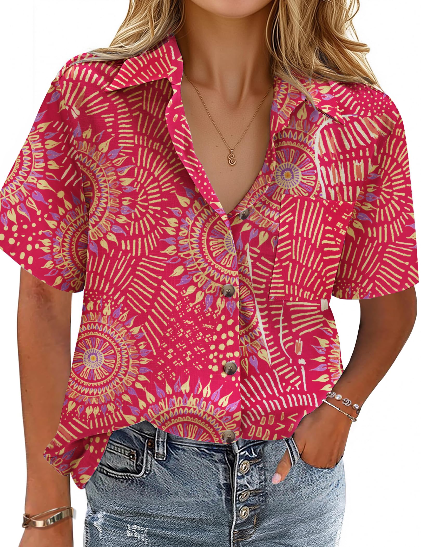 Cotton-Linen Button-Down Shirt — V-Neck Collared Top