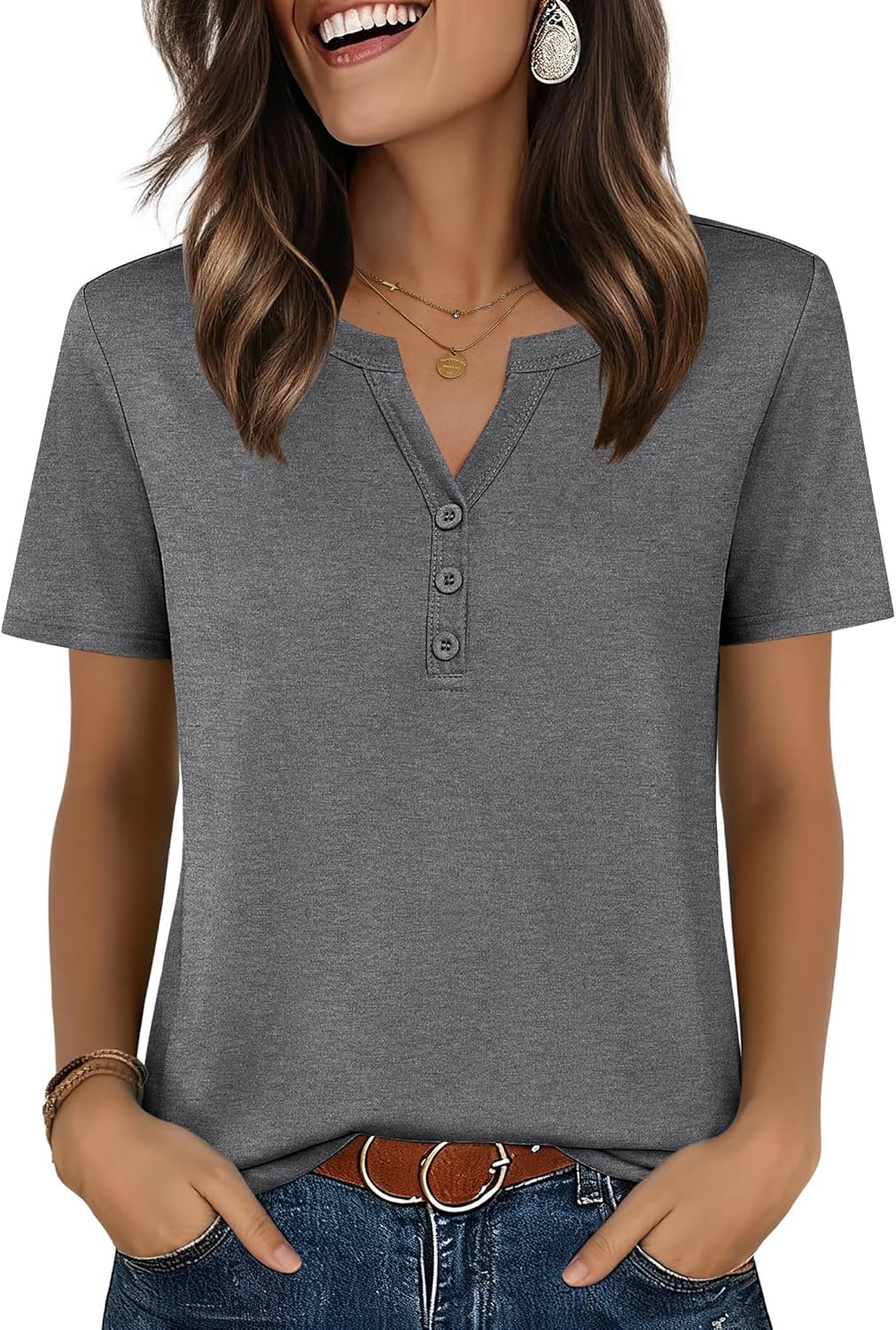 Top: V-Neck Short-Sleeve Shirt