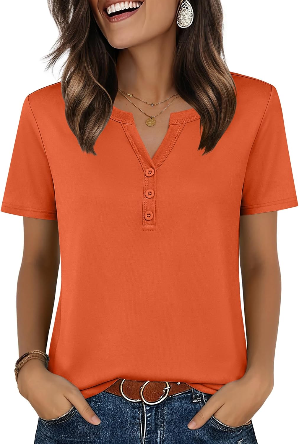 Top: V-Neck Short-Sleeve Shirt