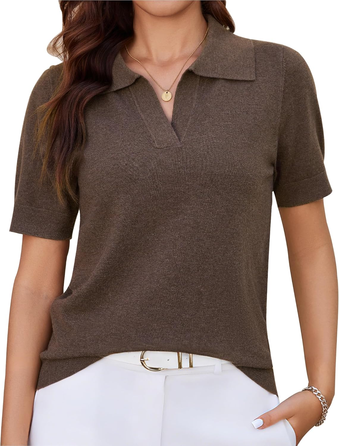 Short-Sleeve Knit Top — V-Neck