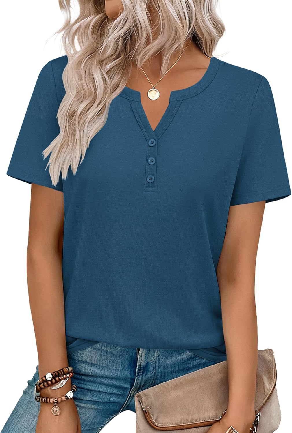 Top: V-Neck Short-Sleeve Shirt