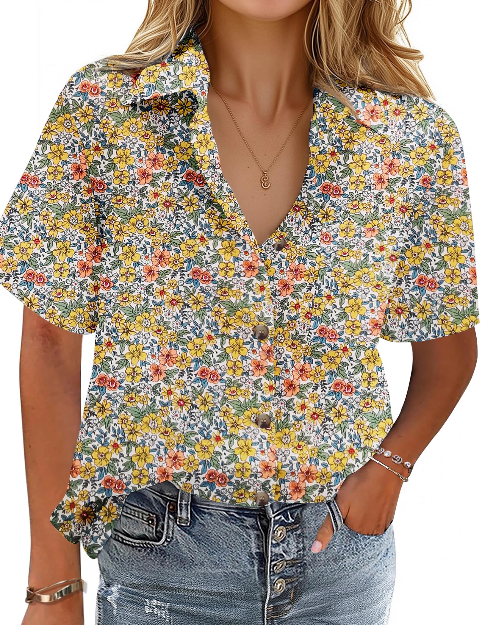 Cotton-Linen Button-Down Shirt — V-Neck Collared Top